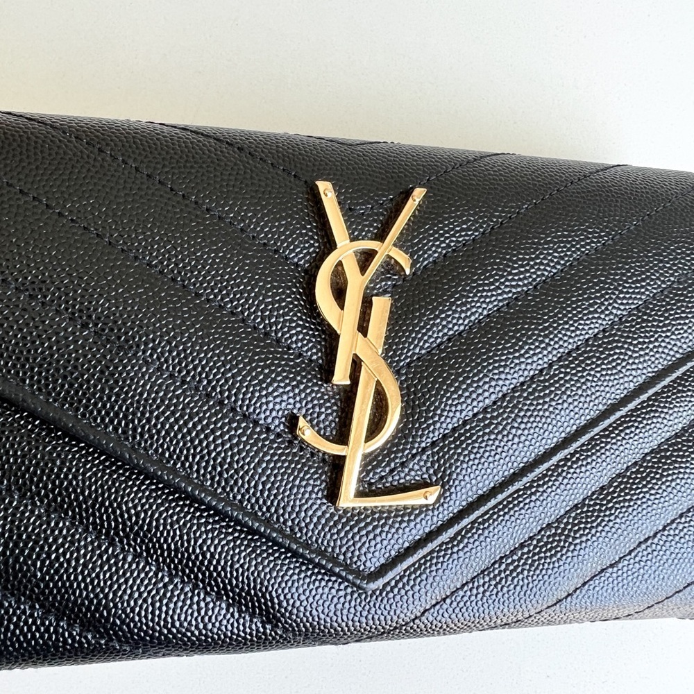 YSL Saint Laurent Large Grain de Poudre Large Leather Flap Wallet - Picture 5 of 9